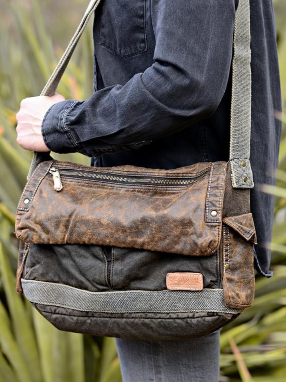 Bed Stu Hawkeye Distressed Canvas/Leather Messenger Bag